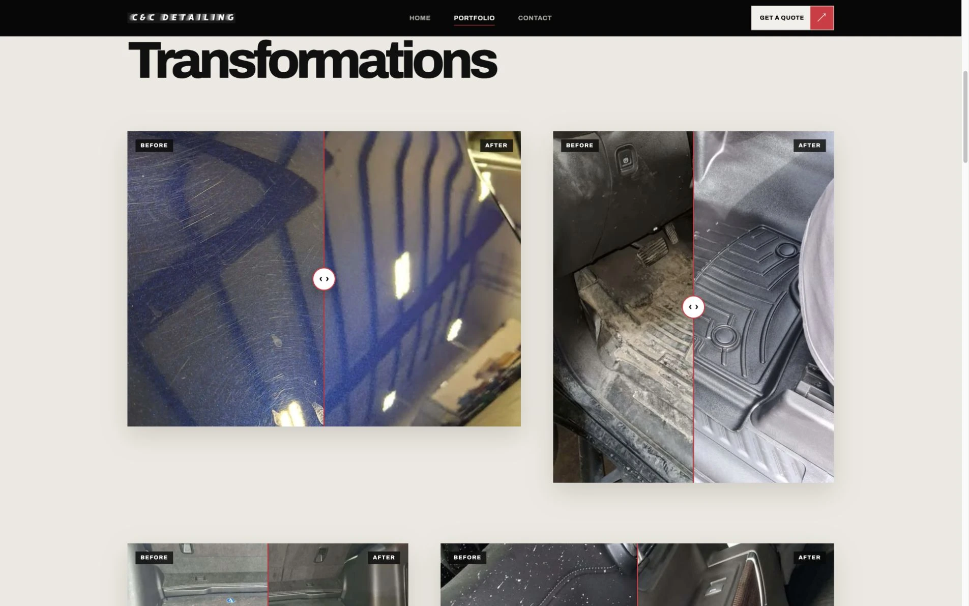 C&C Detailing website: The portfolio shows the difference.