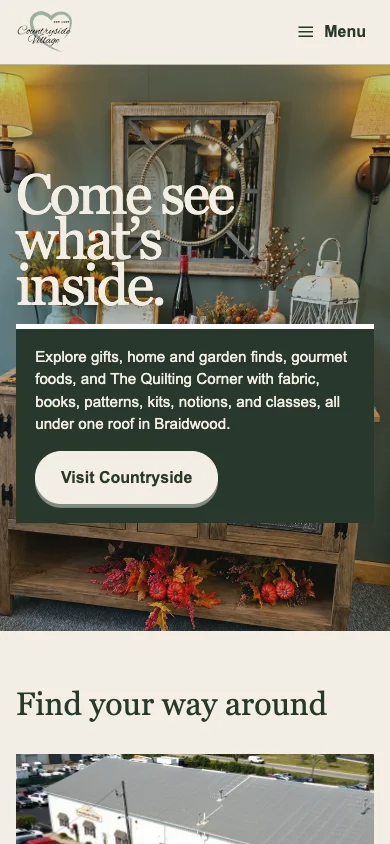 Countryside Village Gifts mobile homepage