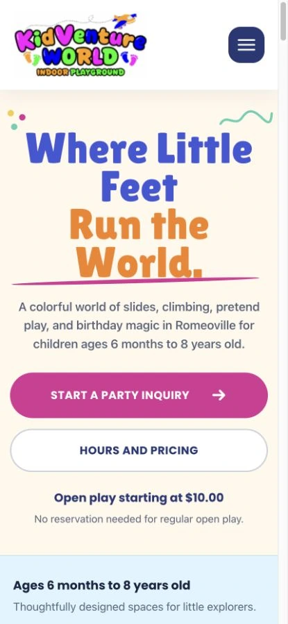 Kidventure World mobile website preview