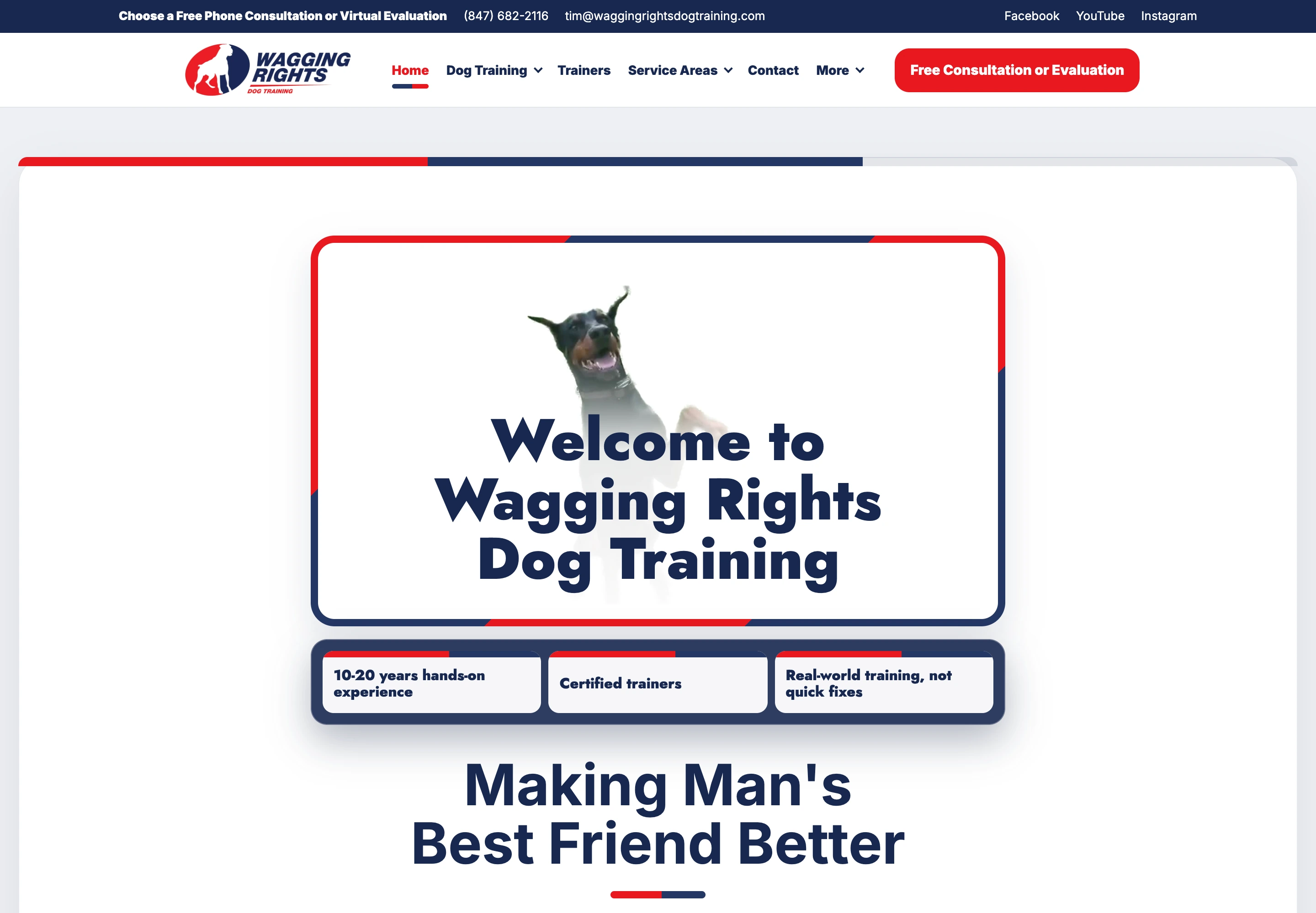 Wagging Rights Dog Training website displayed in a desktop browser