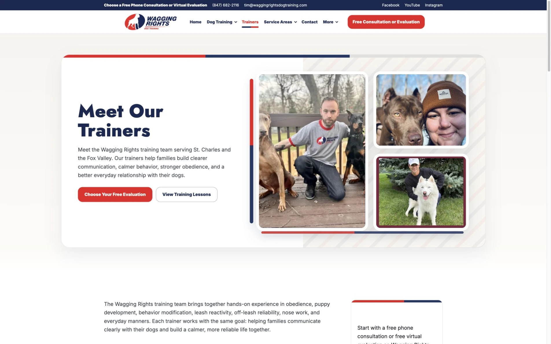 Wagging Rights Dog Training website: Show the people owners will work with.